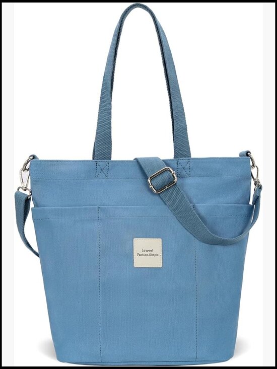 Handbags - Canvas Tote Bag with Zipper Multi Pockets Crossbody Shoulder Handbag Everyday